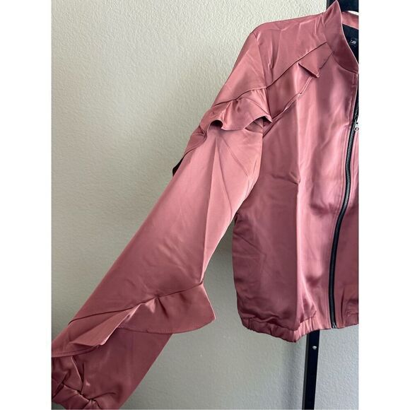 Revolve Krisa Los Angeles Ruffle Bomber Satin Jacket in Copper Size M - Picture 4 of 7